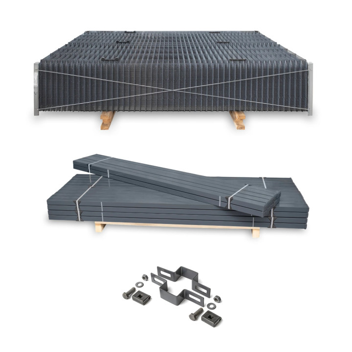 Panel ogrodzeniowy VEGA B Light 3D oczko: 50x200, słupy i akcesoria OMEGA Light. Palety po 50 kpl.