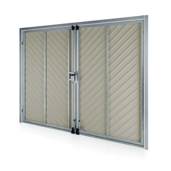 Brama rozwierna dwuskrzydłowa. Wypełnienie wzór 6 (skośne SV). Kolory drewnopodobne.