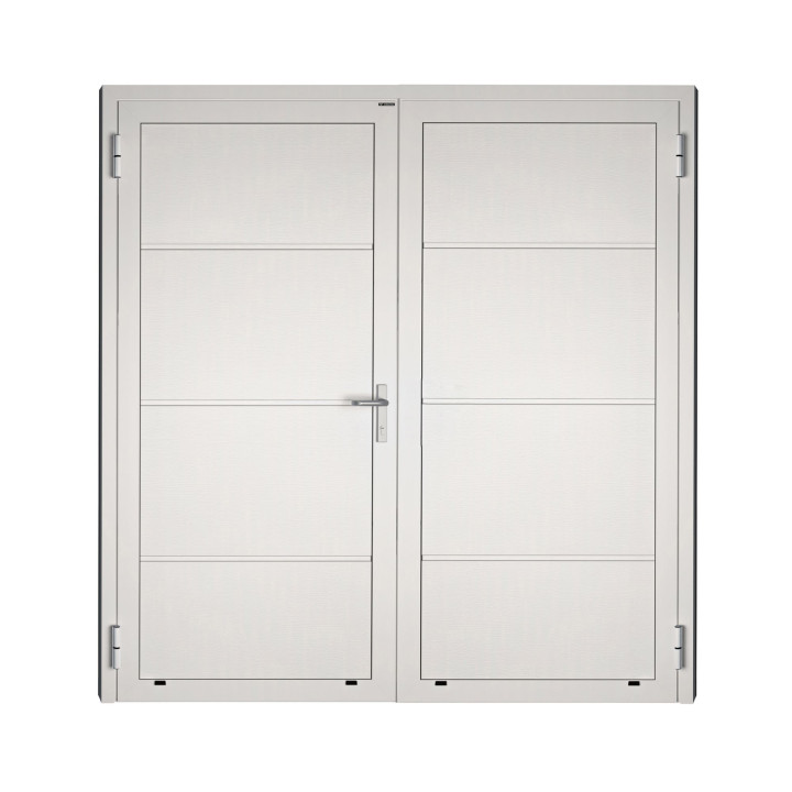 Drzwi gospodarcze panelowe dwuskrzydłowe - DoorPro 45. Panel gładki, bez przetłoczeń.