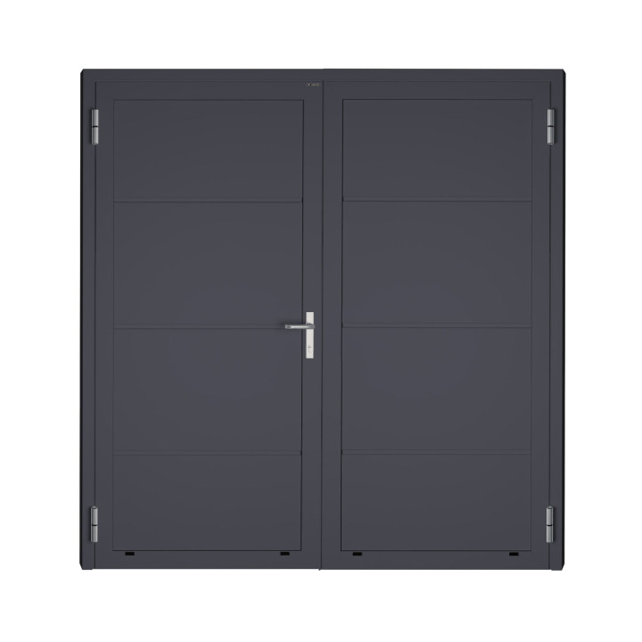 Drzwi gospodarcze panelowe dwuskrzydłowe - DoorPro 45. Panel gładki, bez przetłoczeń.