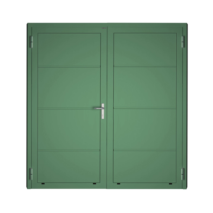Drzwi gospodarcze panelowe dwuskrzydłowe - DoorPro 45. Panel gładki, bez przetłoczeń.