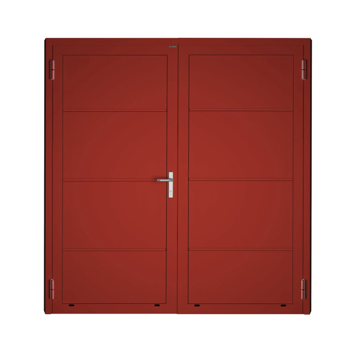 Drzwi gospodarcze panelowe dwuskrzydłowe - DoorPro 45. Panel gładki, bez przetłoczeń.