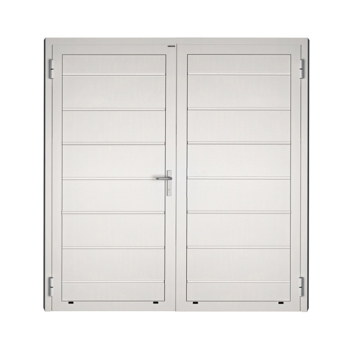 Drzwi gospodarcze panelowe dwuskrzydłowe - DoorPro 45. Panel z przetłoczeniami wysokimi.