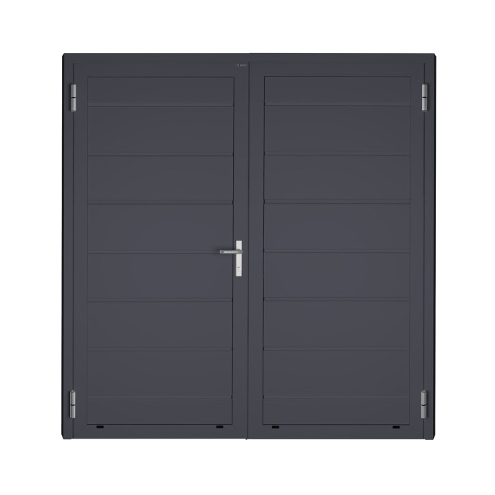 Drzwi gospodarcze panelowe dwuskrzydłowe - DoorPro 45. Panel z przetłoczeniami wysokimi.