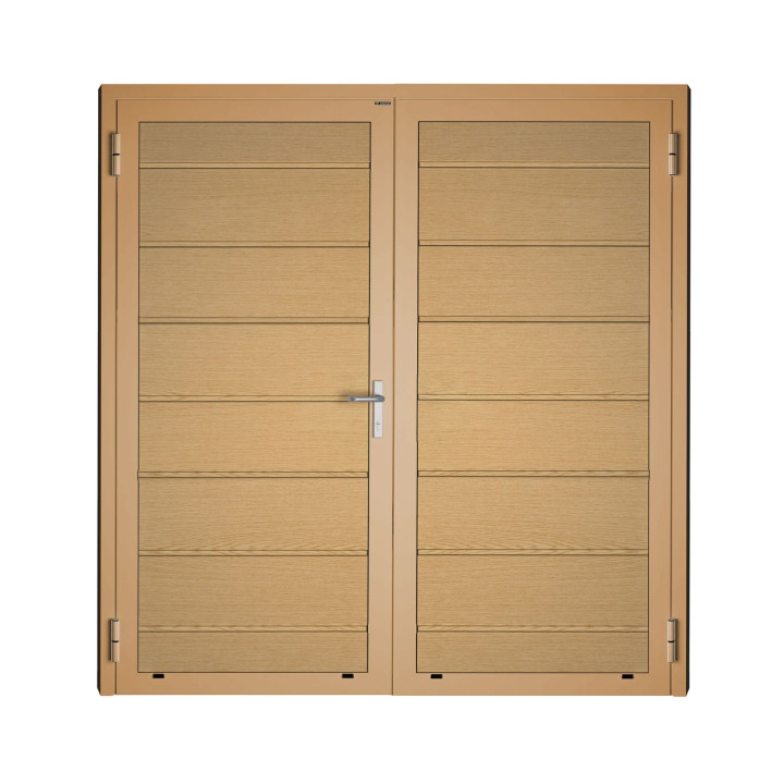 Drzwi gospodarcze panelowe dwuskrzydłowe - DoorPro 45. Panel z przetłoczeniami wysokimi.
