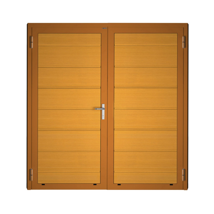 Drzwi gospodarcze panelowe dwuskrzydłowe - DoorPro 45. Panel z przetłoczeniami wysokimi.