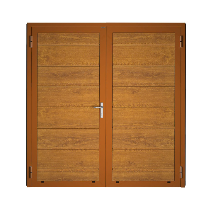 Drzwi gospodarcze panelowe dwuskrzydłowe - DoorPro 45. Panel z przetłoczeniami wysokimi.