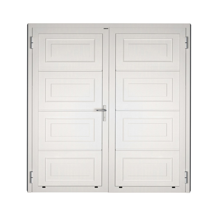 Drzwi gospodarcze panelowe dwuskrzydłowe - DoorPro 45. Panel z przetłoczeniami kasetonowymi.