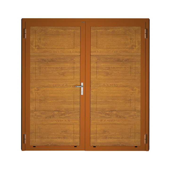 Drzwi gospodarcze panelowe dwuskrzydłowe - DoorPro 45. Panel z przetłoczeniami kasetonowymi.