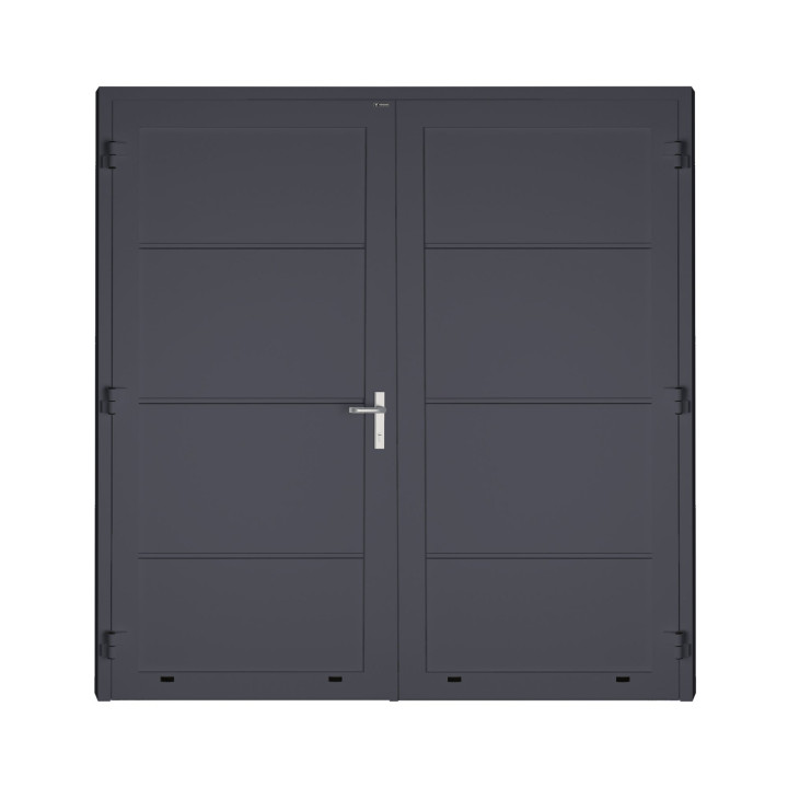 Drzwi gospodarcze panelowe dwuskrzydłowe - DoorPro 60. Panel gładki, bez przetłoczeń.