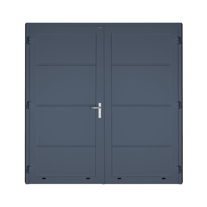 Drzwi gospodarcze panelowe dwuskrzydłowe - DoorPro 60. Panel gładki, bez przetłoczeń.
