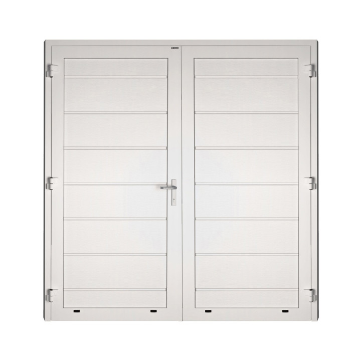 Drzwi gospodarcze panelowe dwuskrzydłowe - DoorPro 60. Panel z przetłoczeniami wysokimi.