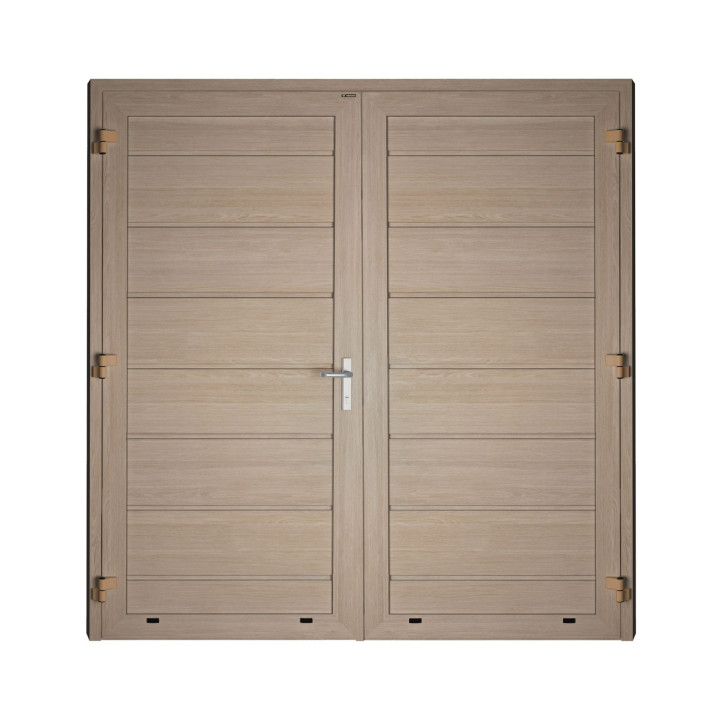 Drzwi gospodarcze panelowe dwuskrzydłowe - DoorPro 60. Panel z przetłoczeniami wysokimi.