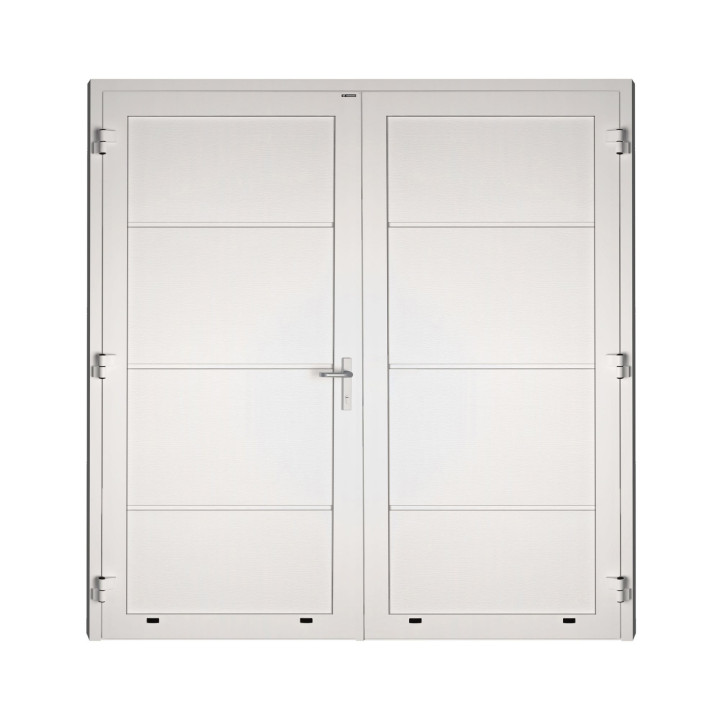Drzwi gospodarcze panelowe dwuskrzydłowe - DoorPro 70. Panel gładki, bez przetłoczeń.