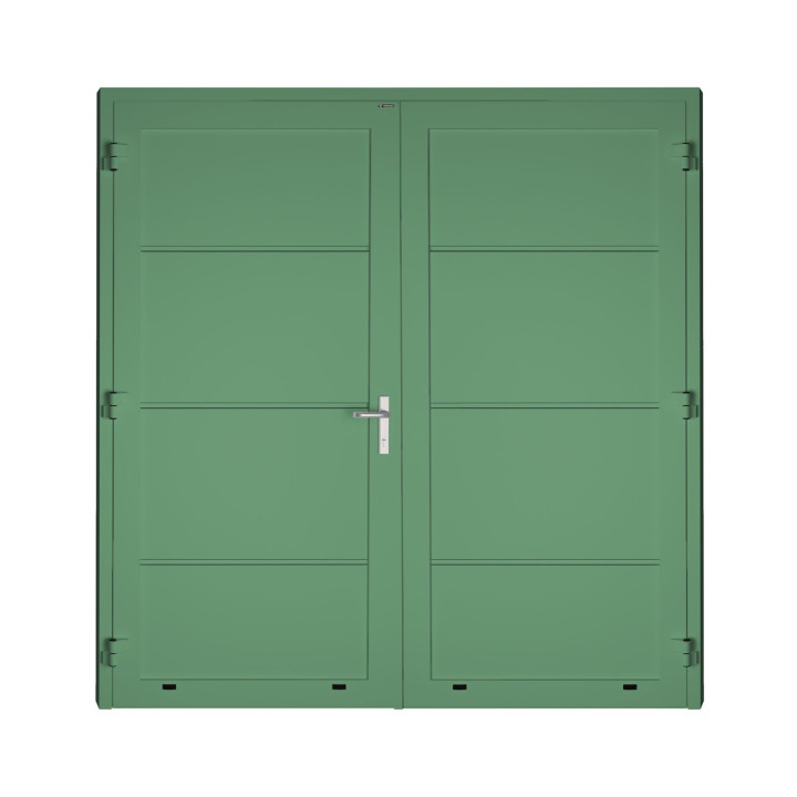 Drzwi gospodarcze panelowe dwuskrzydłowe - DoorPro 70. Panel gładki, bez przetłoczeń.