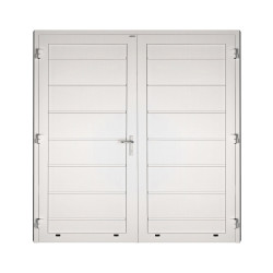 Drzwi gospodarcze panelowe dwuskrzydłowe - DoorPro 70. Panel z przetłoczeniami wysokimi.