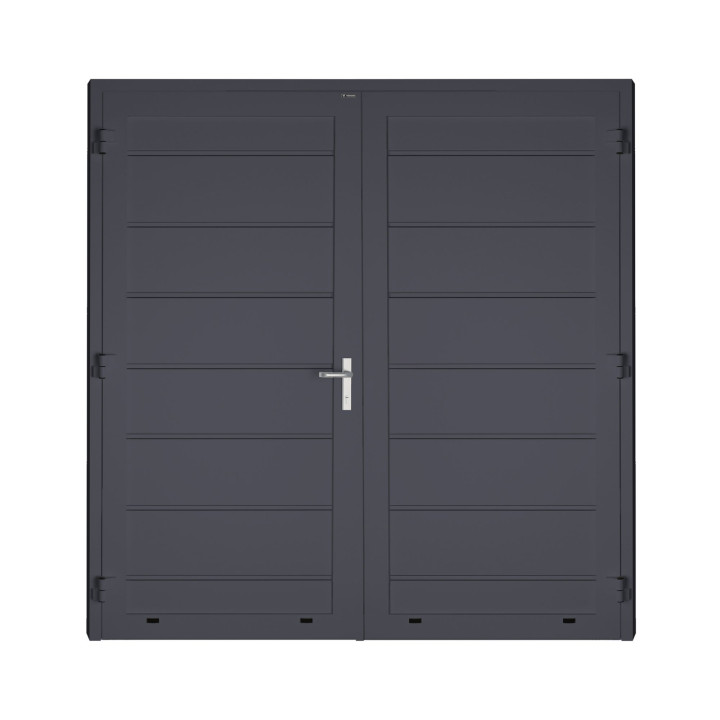 Drzwi gospodarcze panelowe dwuskrzydłowe - DoorPro 70. Panel z przetłoczeniami wysokimi.