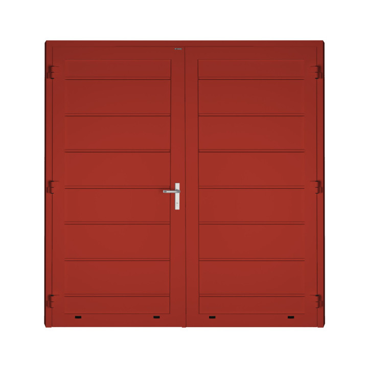 Drzwi gospodarcze panelowe dwuskrzydłowe - DoorPro 70. Panel z przetłoczeniami wysokimi.