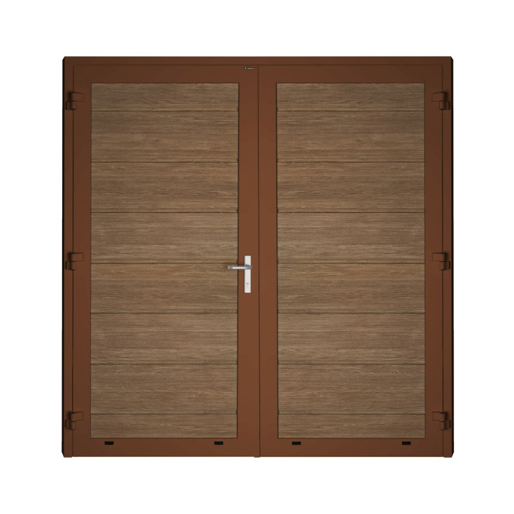 Drzwi gospodarcze panelowe dwuskrzydłowe - DoorPro 70. Panel z przetłoczeniami wysokimi.