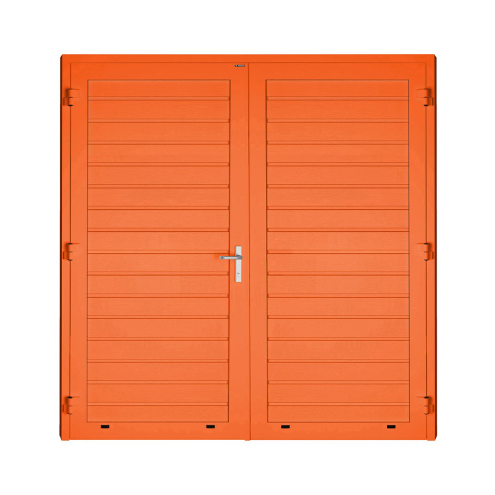 Drzwi gospodarcze panelowe dwuskrzydłowe - DoorPro 70. Panel z przetłoczeniami niskimi.