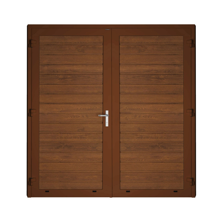 Drzwi gospodarcze panelowe dwuskrzydłowe - DoorPro 70. Panel z przetłoczeniami niskimi.