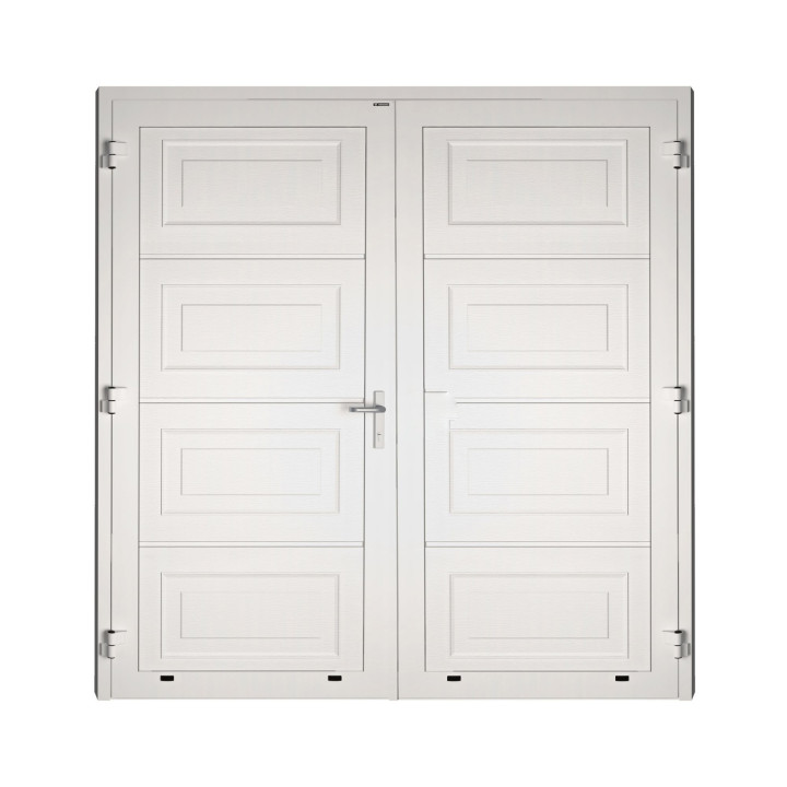 Drzwi gospodarcze panelowe dwuskrzydłowe - DoorPro 70. Panel z przetłoczeniami kasetonowymi.