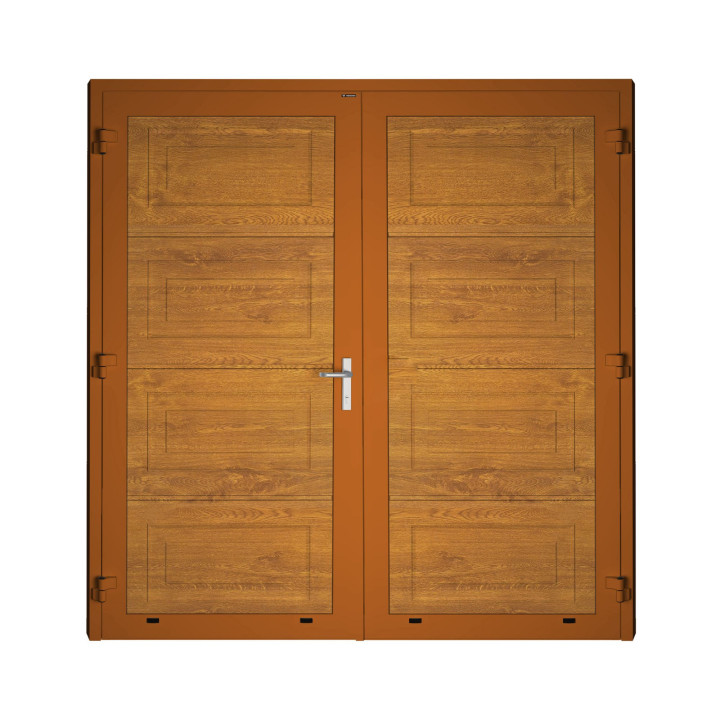 Drzwi gospodarcze panelowe dwuskrzydłowe - DoorPro 70. Panel z przetłoczeniami kasetonowymi.