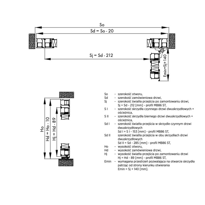 Drzwi panelowe dwuskrzydłowe - DoorTherm 86. Panel gładki, bez przetłoczeń.