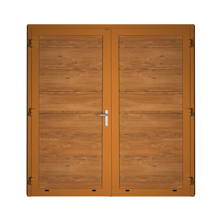Drzwi panelowe dwuskrzydłowe - DoorTherm 86. Panel z przetłoczeniami wysokimi.